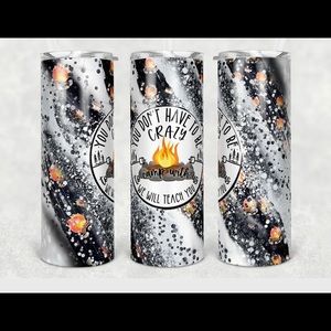 You Don’t Have To Be Crazy To Camp 🔥 With Us 20 oz Tumbler, lid, straw & box